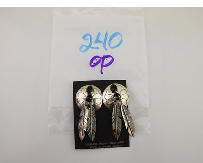 Navajo Handmade Earrings 925 Silver Onyx Native American Artist C.80's