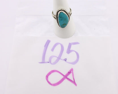 Navajo Ring 925 Silver Natural Turquoise Artist Signed Rabbit Stick C.80's