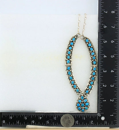 Navajo Necklace 925 Sterling Silver Natural Turquoise Vintage Signed D C.80's