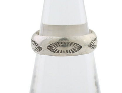 Navajo Hand Stamped Band 925 Silver 6.0 mm Signed Larry Chavez Size 7.75 C.80's