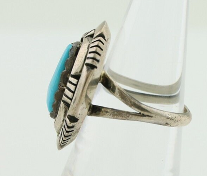 Navajo Ring 925 Silver Blue Sleeping Beauty Turquoise Signed LM NEZ C.80's