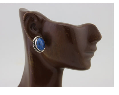 Navajo Paw Earrings 925 Silver Blue Denim Lapis Native American Artist C.80's