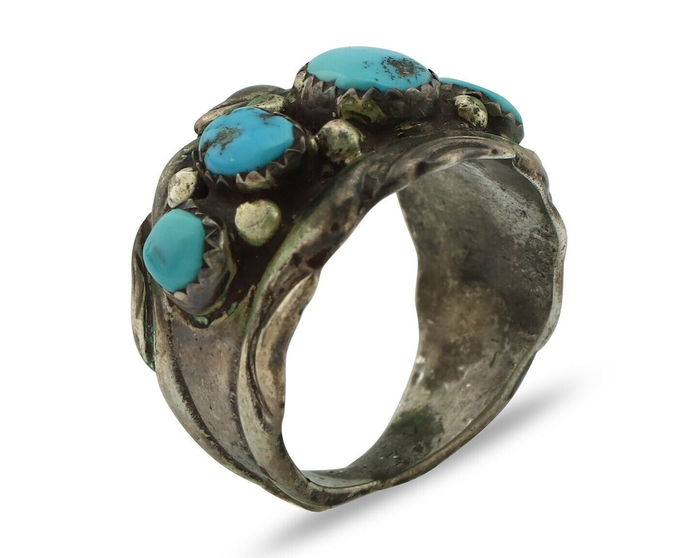 Zuni Ring .925 Silver Natural Sleeping Beauty Turquoise Native Artist C.80's