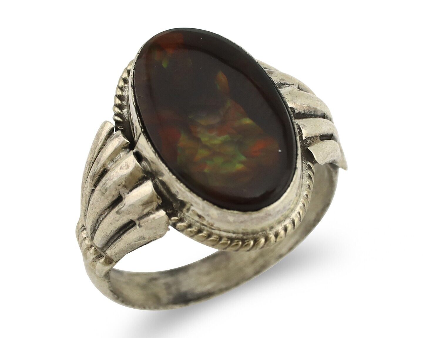 Navajo Handmade Ring 925 Silver Natural High Grade Fire Opal Native Artist C.80s