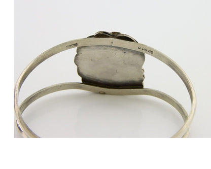 Navajo Cuff Bracelet 925 Silver Turquoise Artist Signed C Davis C.80's