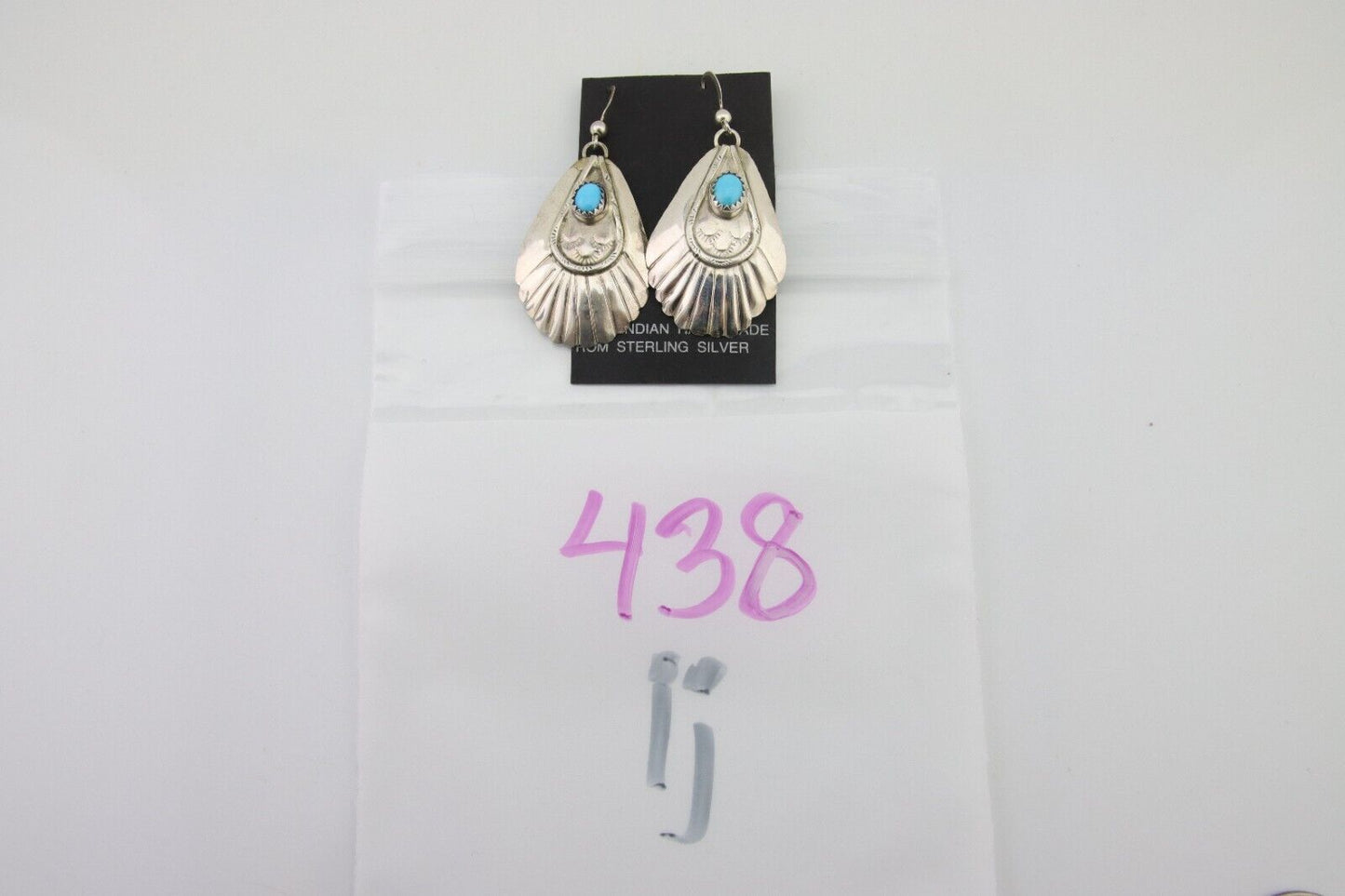 Navajo Earrings 925 Silver Turquoise Artist Signed Dean Brown C.80's