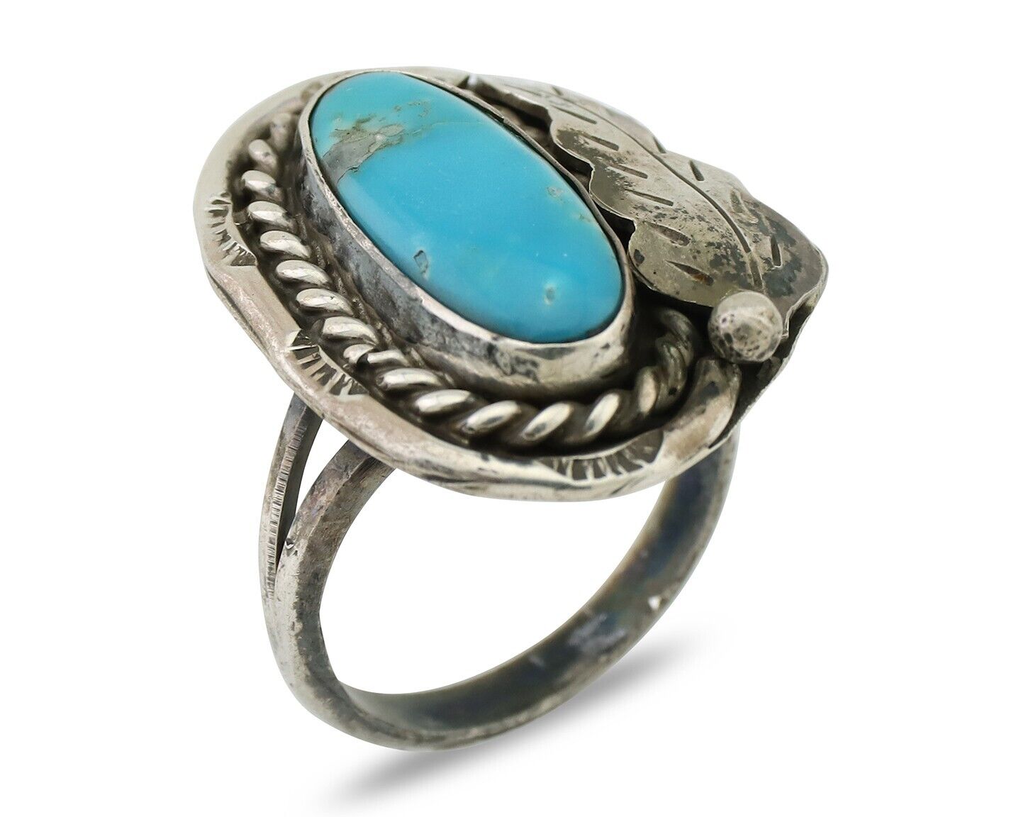 Navajo Handmade Ring 925 Silver Natural Turquoise Signed Jason Livingston C.80's