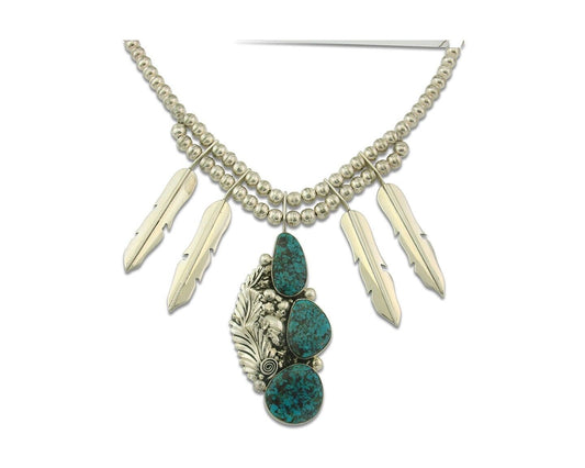 Vintage Navajo Bead Necklace 925 Siilver Turquoise Signed Ben S & LSP