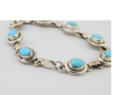 Navajo Bracelet 925 Silver Natural Blue Turquoise Native American Artist C.80's