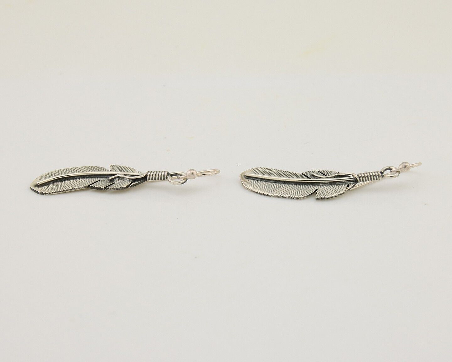 Navajo Eagle Feather Dangle Earrings 925 Silver Native American Artist C.80's
