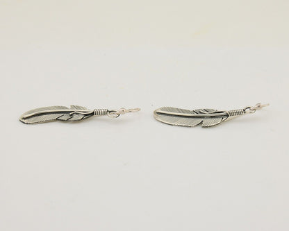 Navajo Eagle Feather Dangle Earrings 925 Silver Native American Artist C.80's