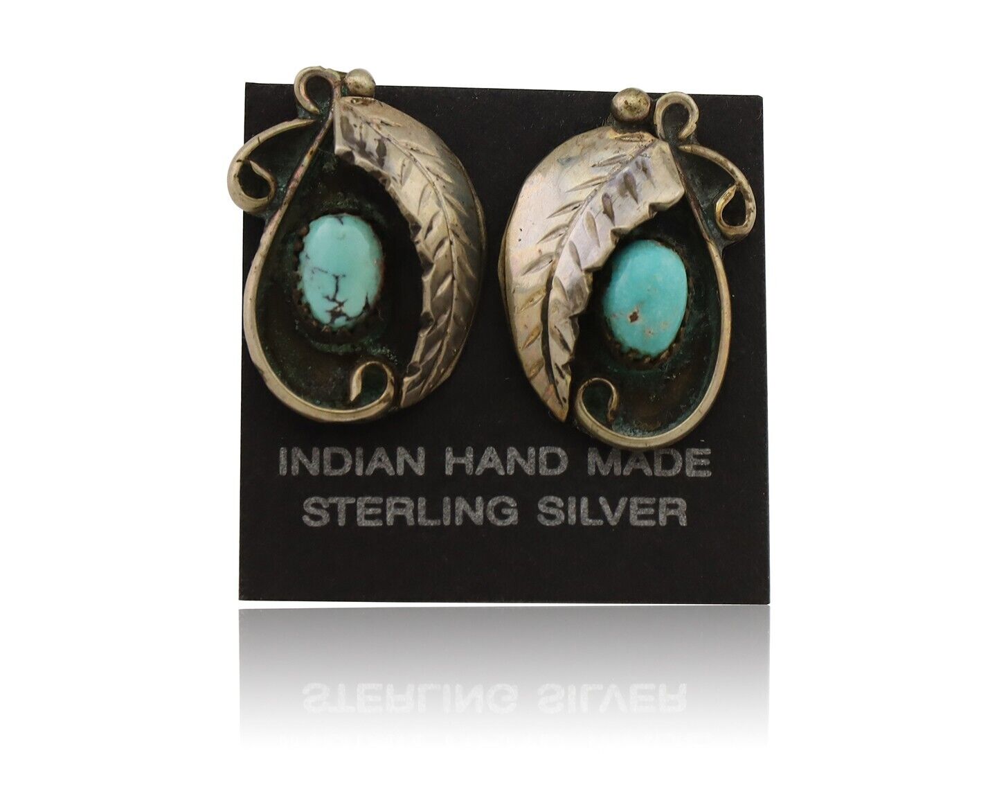 Navajo Earrings 925 Silver Natural Turquoise Native American Artist C.80's