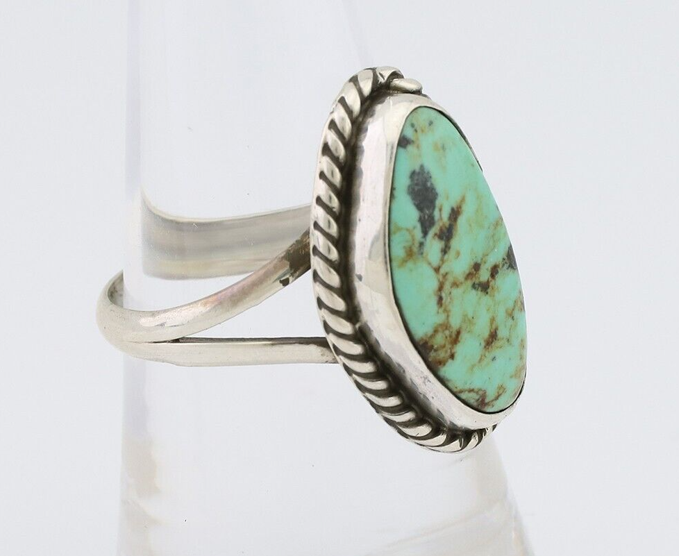 Navajo Ring 925 Silver Kingman Turquoise Artist Signed Rabbit Sticks C.80's