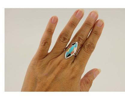 Navajo Ring 925 Silver Turquoise Shell Onyx Spiney Oyster Native Artist C.80's