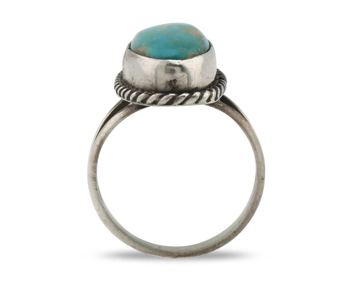 Navajo Ring .925 Silver Natural Kingman Turquoise Native American Signed C.80's