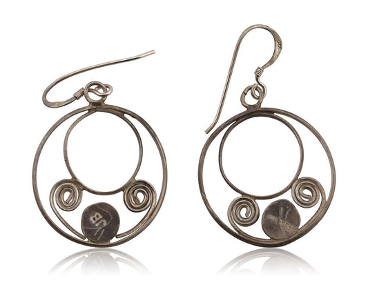 Navajo Dangle Handmade Earrings 925 Silver Blue Turquoise Native Artist C.80's