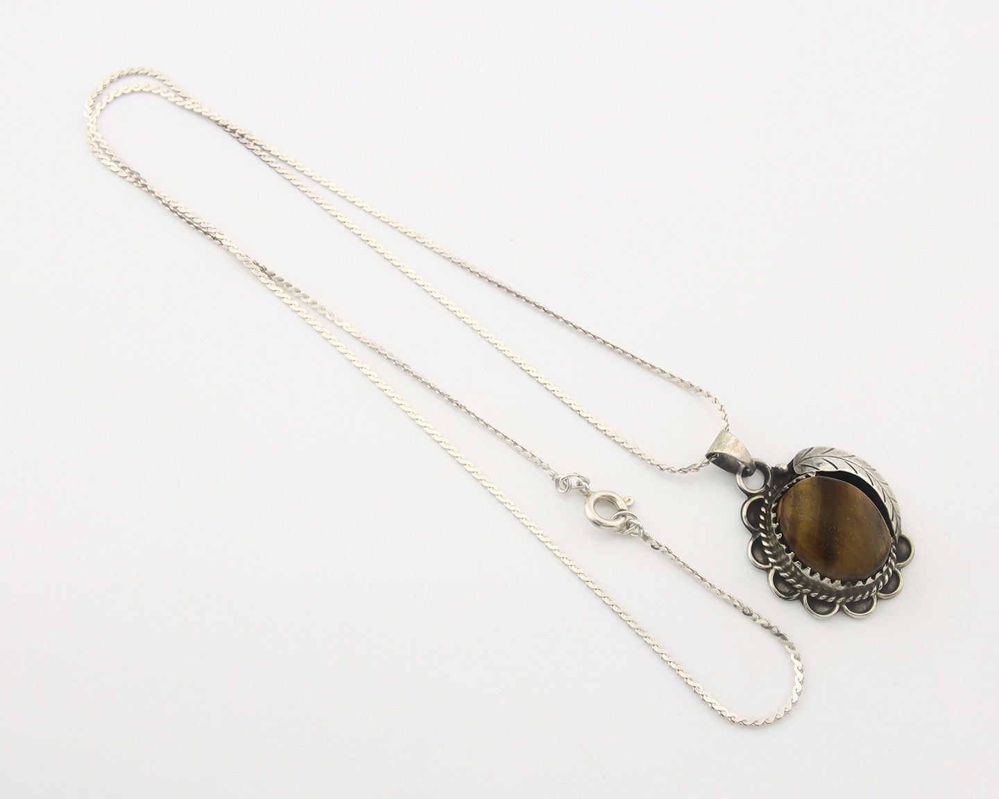 Navajo Sterling Silver Necklace Authentic Tiger Eye Sapphire Vintage Handmade