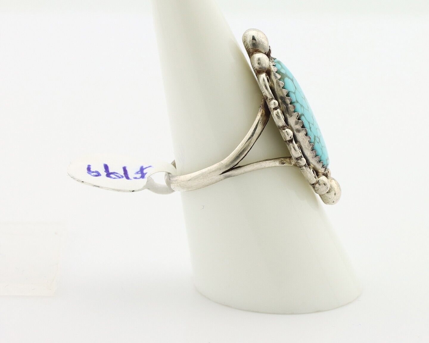Navajo Ring 925 Silver Spiderweb Turquoise Native American Artist C.80's