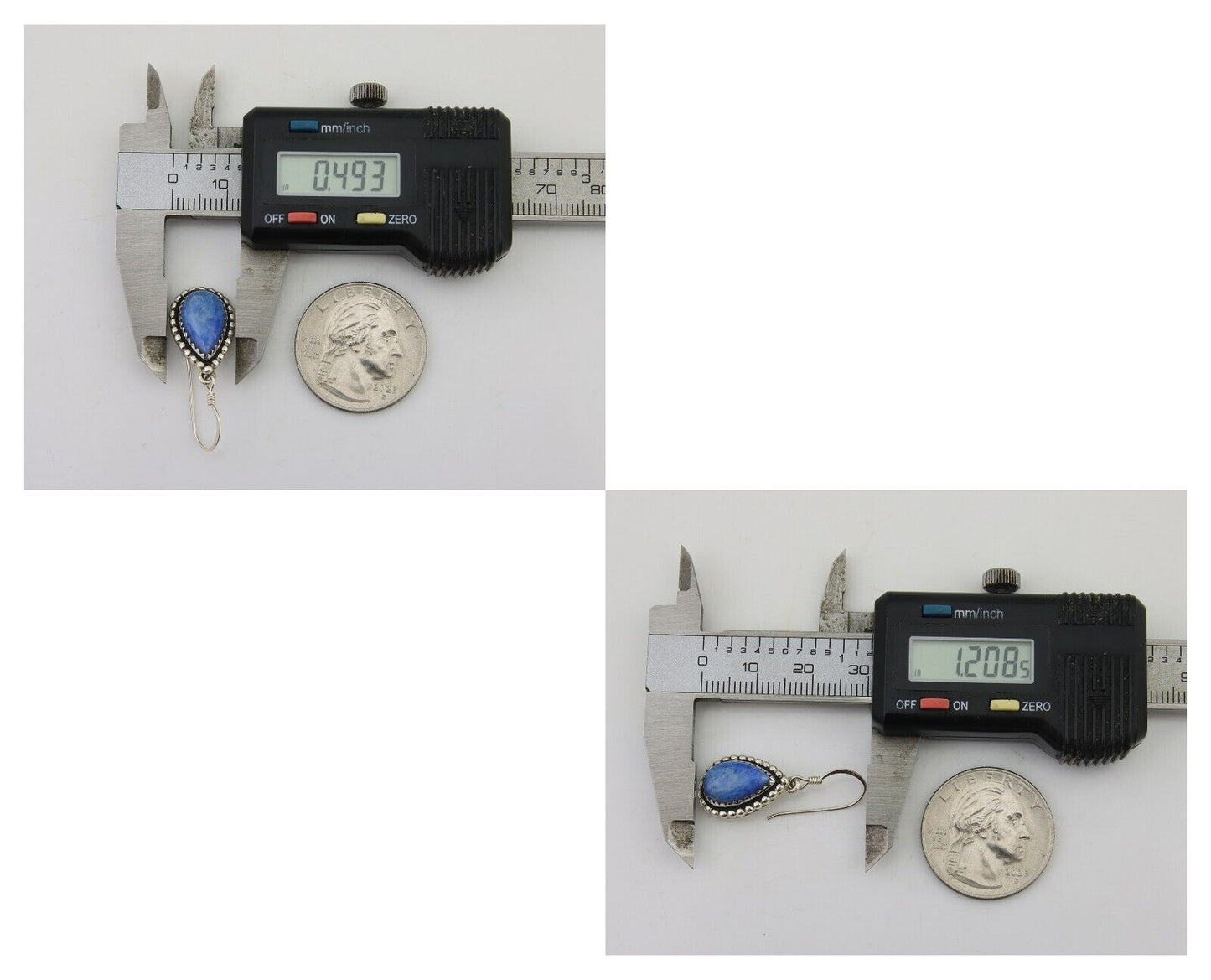 Navajo Earrings 925 Silver Blue Denim Lapis Artist Signed First Eagle C.80's