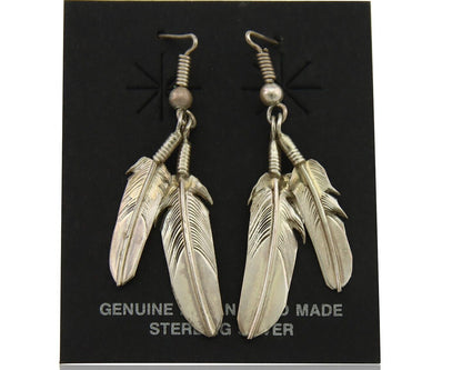Navajo Earrings 925 Silver Dangle Eagle Feather Native American Artist C.80's