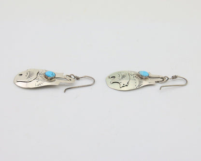 Navajo Dangle Earrings 925 Silver Natural Turquoise Artist Signed L. Ramon C.80s