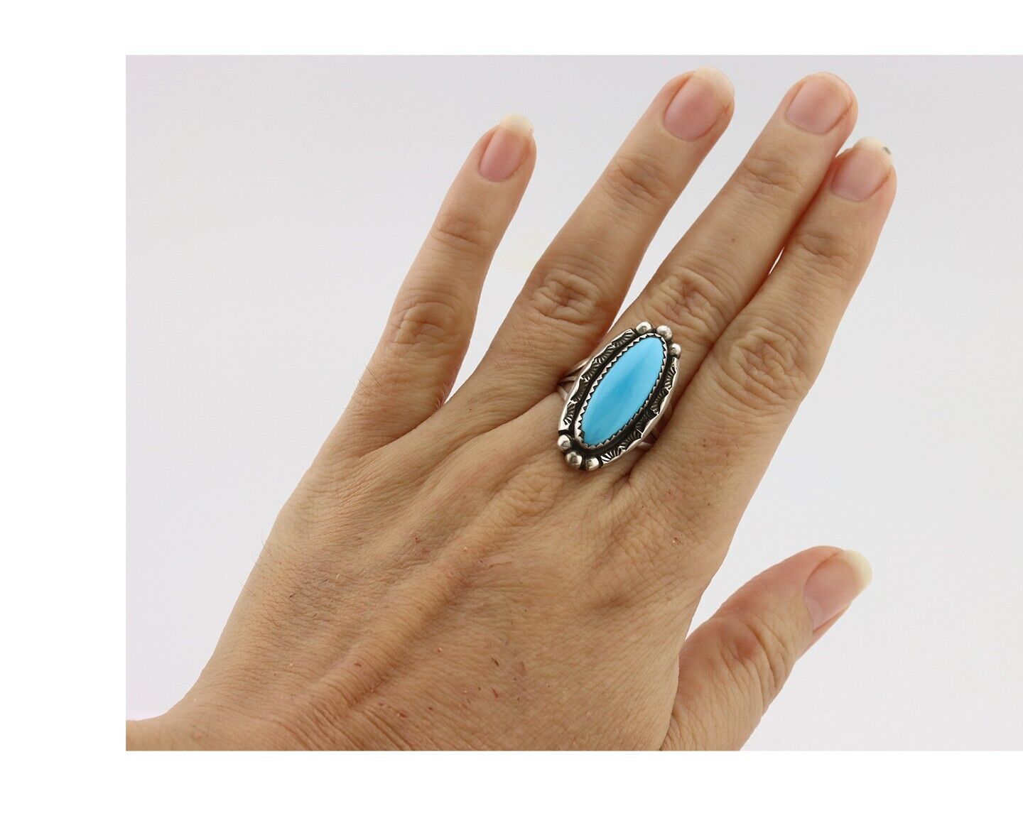 Navajo Ring .925 Silver Sleeping Beauty Turquoise Signed SkyStone Creations C80s