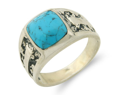 Men Vintage Nugget Ring 925 Sterling Turquoise Artist Signed SC Size 10