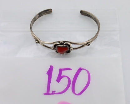 Navajo Bracelet 925 Silver Natural Red Coral Native American Artist C.80's