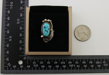 Navajo Ring 925 Sterling Silver Natural Turquoise Native American Artist C.80's
