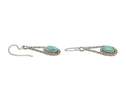 Navajo Dangle Earrings 925 Silver Natural Blue Turquoise Artist Signed M.S. C80s