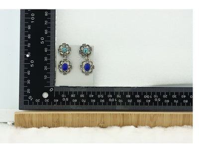 Navajo Earrings Sterling Silver Lapis & Truquoise Vintage Signed Mary Ellen