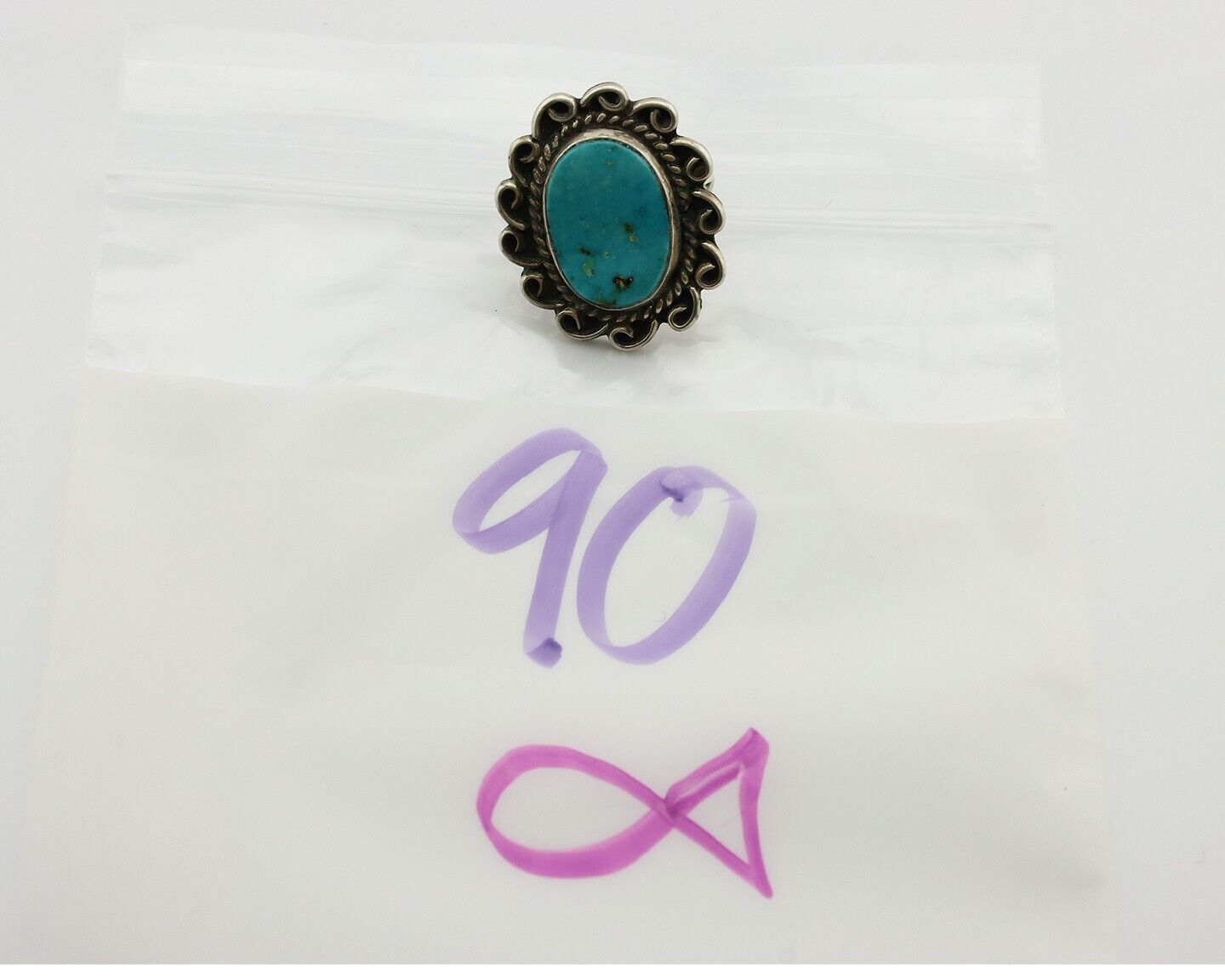 Navajo Ring 925 Silver Natural Blue Turquoise Native American Artist C.80's