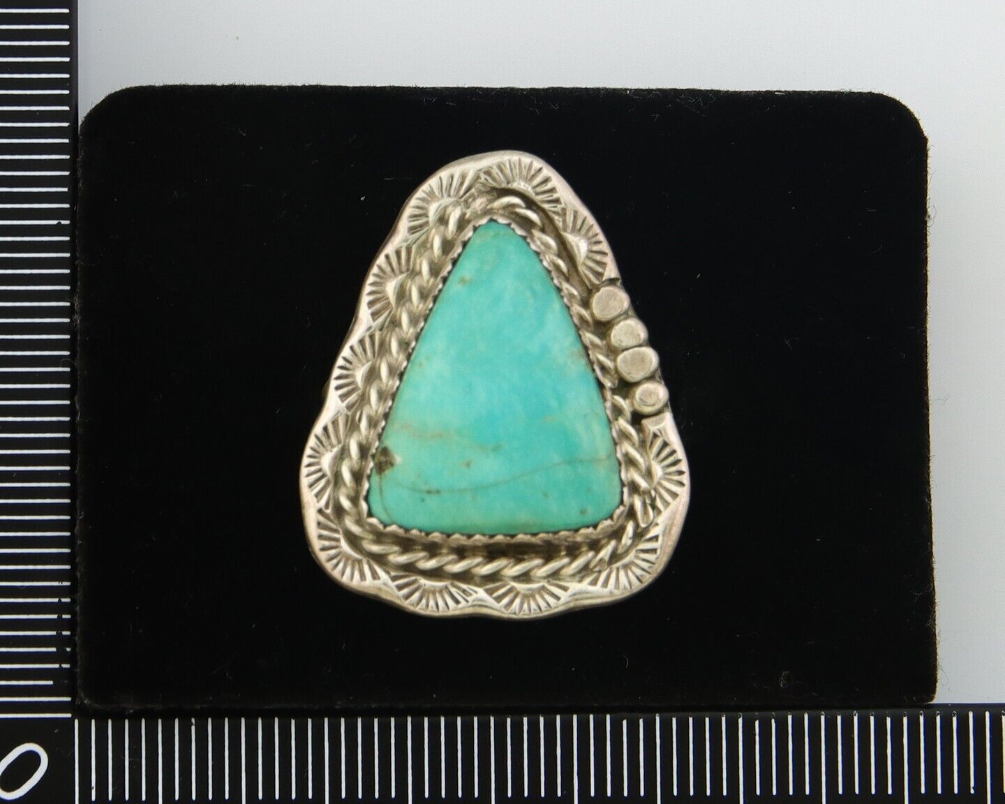 Navajo Ring 925 Sterling Natural Blue Turquoise Native Artist C.80's Size 9.0
