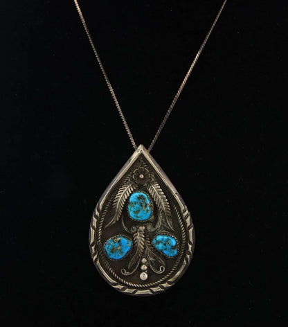 Navajo Necklace Sterling Silver Turquoise Vintage Signed L.D. Old Pawn