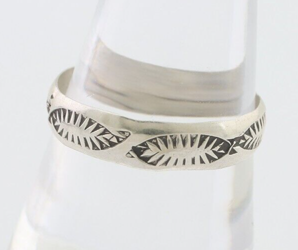 Navajo Hand Stamped Band 925 Silver 5.0 mm Signed Larry Chavez Size 9.75 C.80's