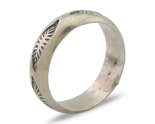 Navajo Hand Stamped Band 925 Silver 6.0 mm Signed Larry Chavez Size 7.75 C.80's