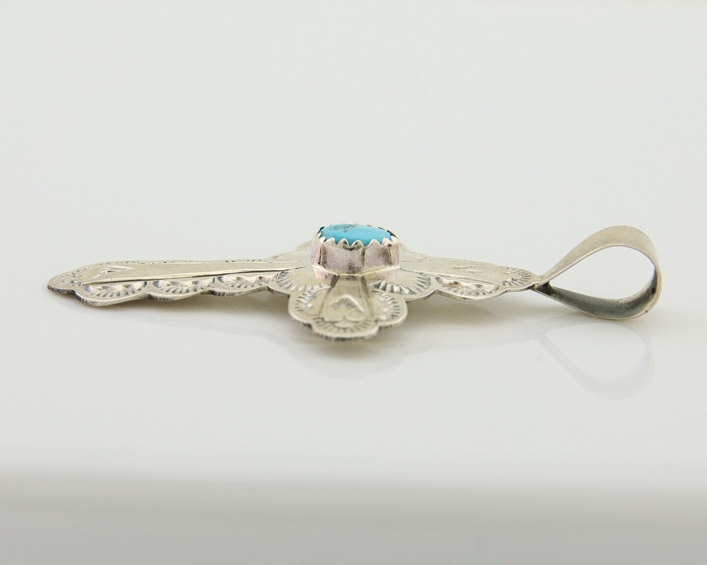 Navajo Cross Hand Stamped Pendant 925 Silver Turquoise Artist Gilbert Lee C.80's