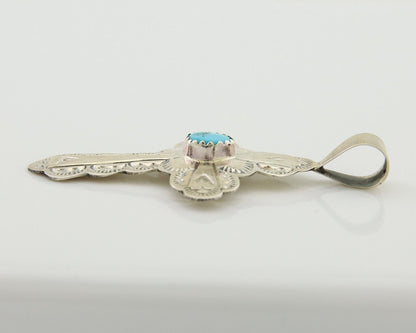 Navajo Cross Hand Stamped Pendant 925 Silver Turquoise Artist Gilbert Lee C.80's