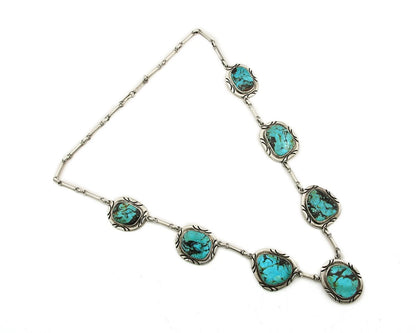 Navajo Necklace Sterling Silver Turquoise Vintage Signed M Montoya