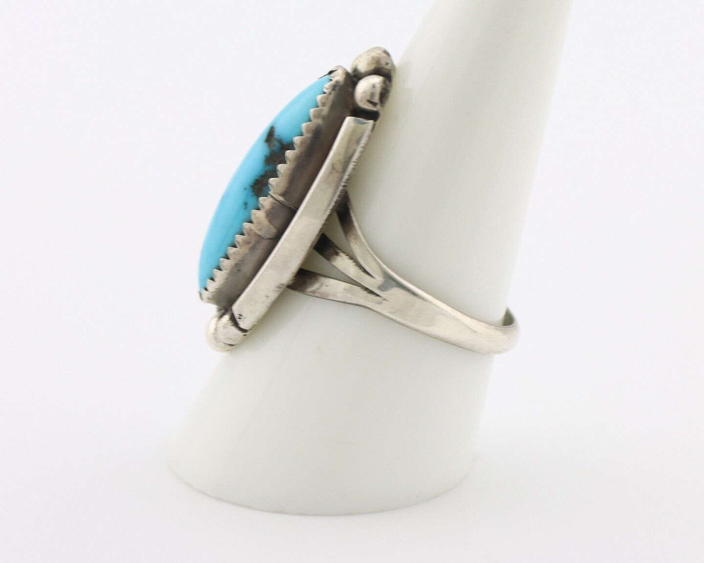Navajo Ring .925 Silver Sleeping Beauty Turquoise Signed SkyStone Creations C80s