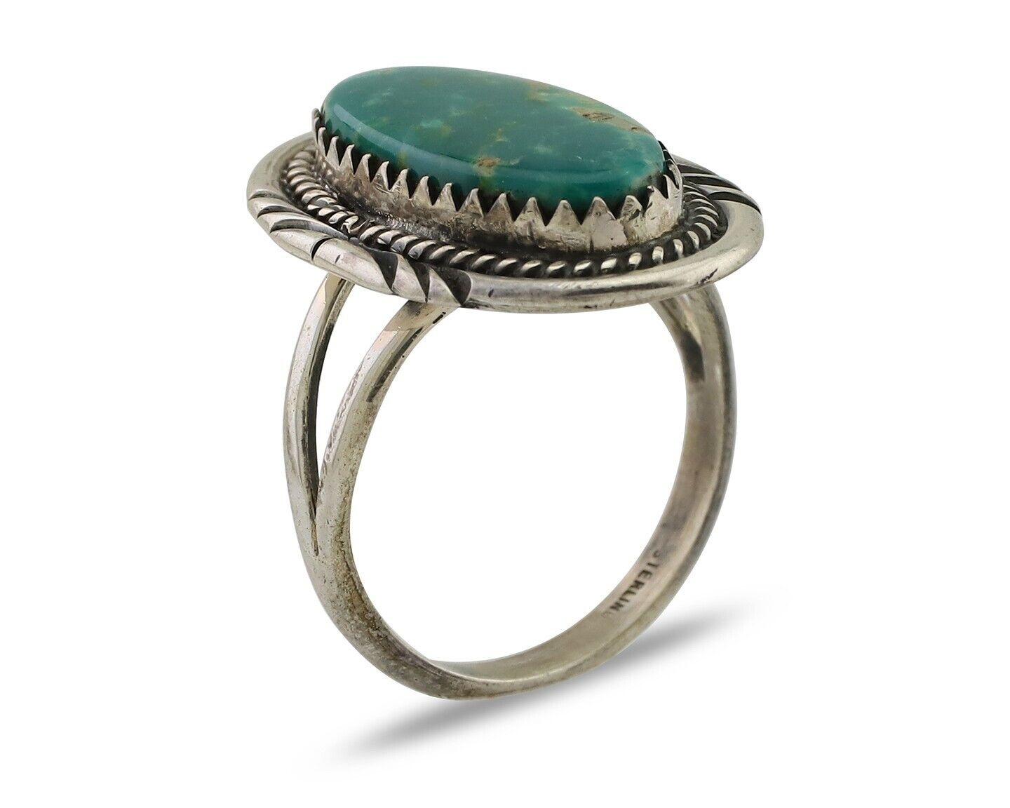 Navajo Ring 925 Silver Natural Blue Turquoise Artist Signed M BEGAY C.80's