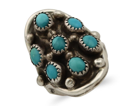 Navajo Ring .925 Silver Natural Blue Turquoise Signed L Henderson C.80's