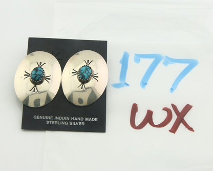Navajo Earrings 925 Silver Handmade Concho Natural Turquoise Native Artist C80s