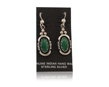 Navajo Dangle Earrings 925 Silver Natural Malachite Native American Artist C.80s