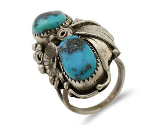 Navajo Ring 925 Silver Morenci Turquoise Native American Artist C.80's