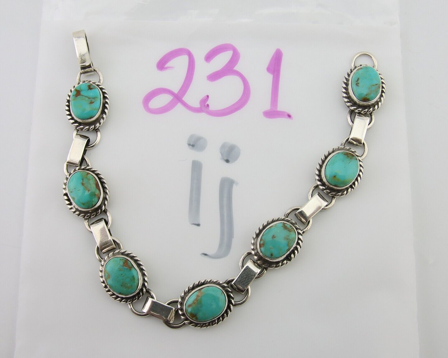 Navajo Bracelet 925 Silver Natural Blue Turquoise Native American Artist C.80's