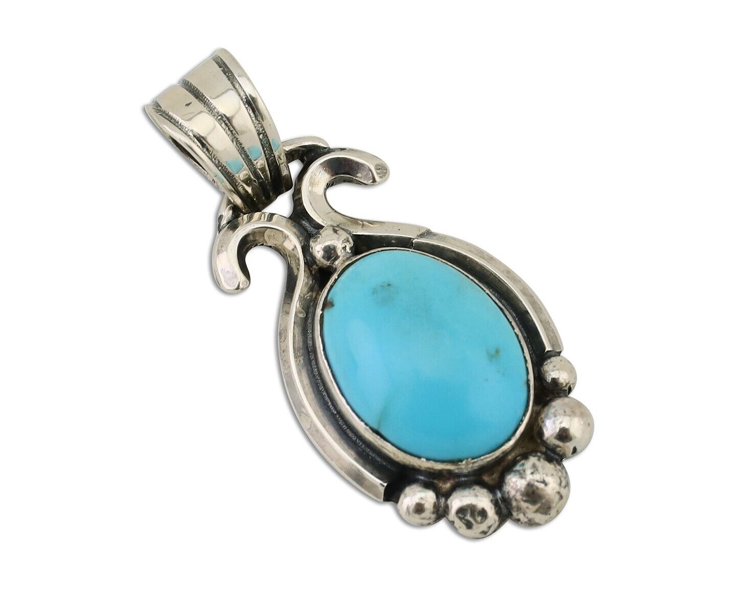 Navajo Pendant 925 Silver Natural Turquoise Artist Signed RB C.80's