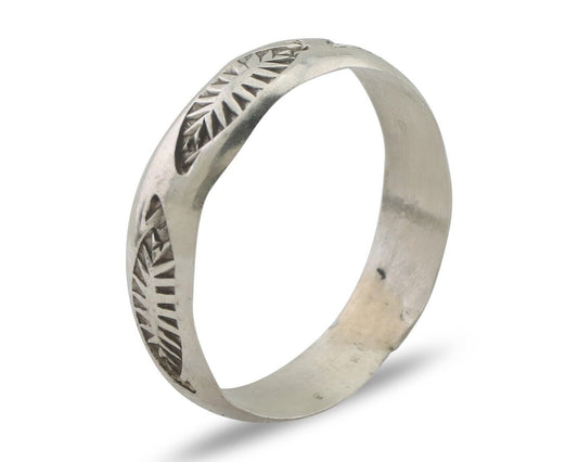 Navajo Hand Stamped Band 925 Silver 5.0 mm Signed Larry Chavez Size 8.5 C.80's