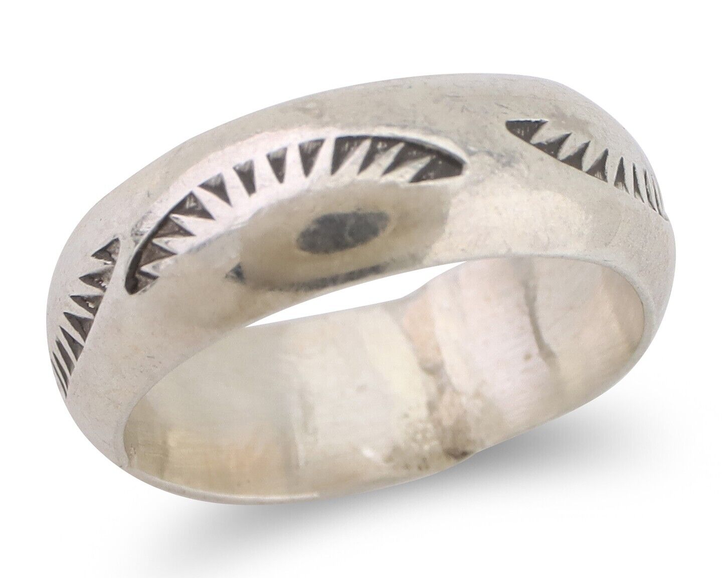 Navajo Hand Stamped Band 925 Silver 6.0 mm Signed Larry Chavez Size 5.0 C.80's