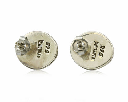 Navajo Hand Stamped Natural Mined Cornelian .925 SOLID Silver Stud Earrings